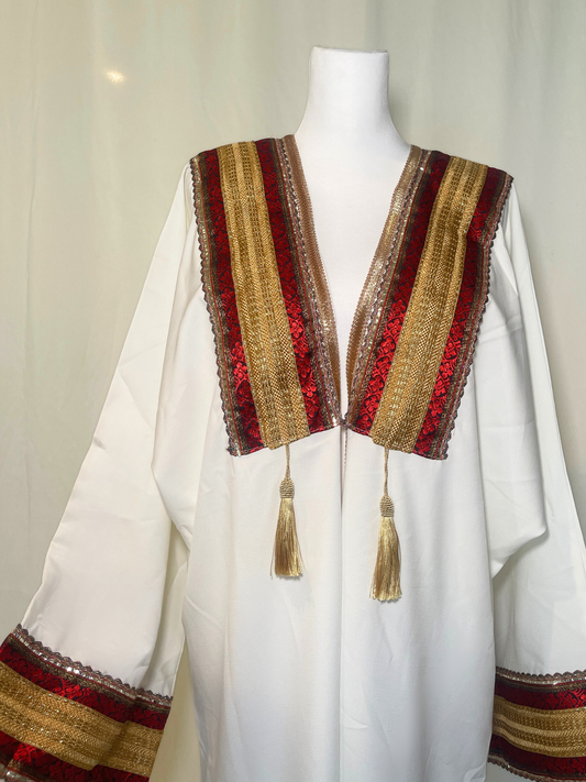 White Abaya - Red and Gold
